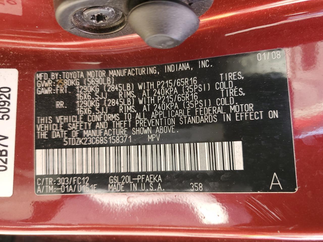 2008 TOYOTA SIENNA