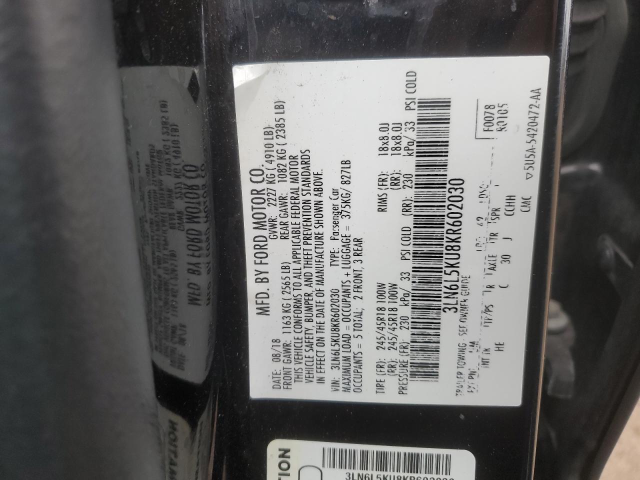 2019 LINCOLN MKZ