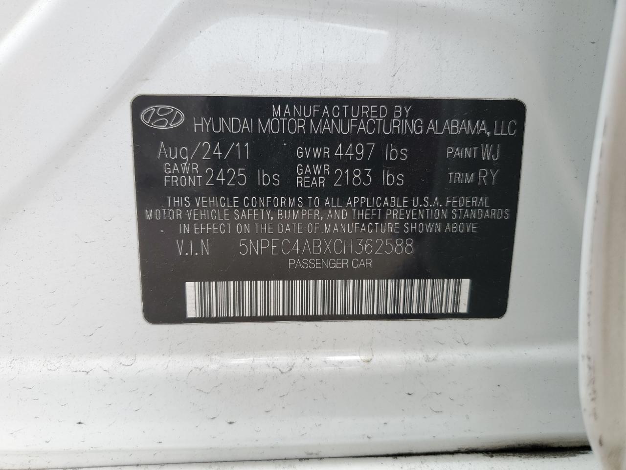 2012 HYUNDAI SONATA