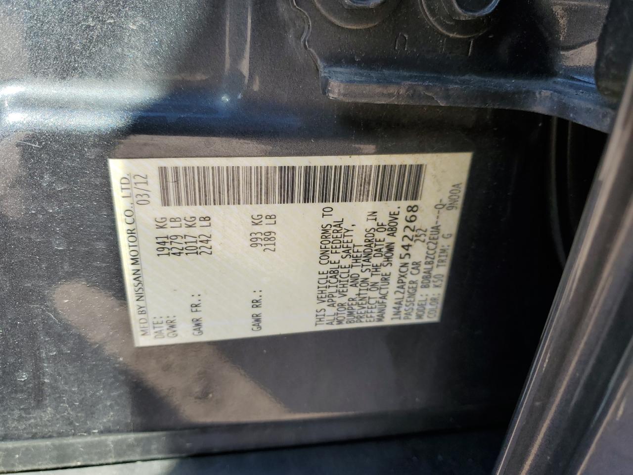 2012 NISSAN ALTIMA