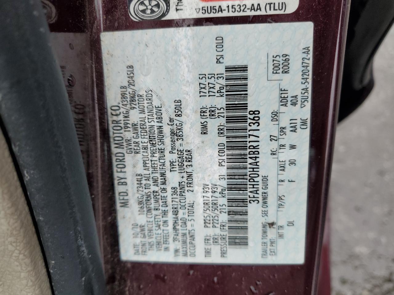 2011 FORD FUSION