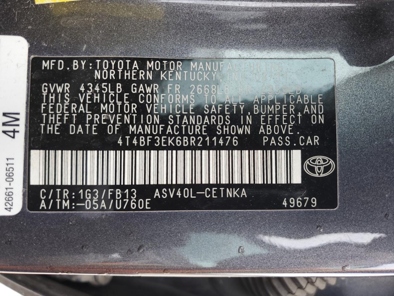 2011 TOYOTA CAMRY