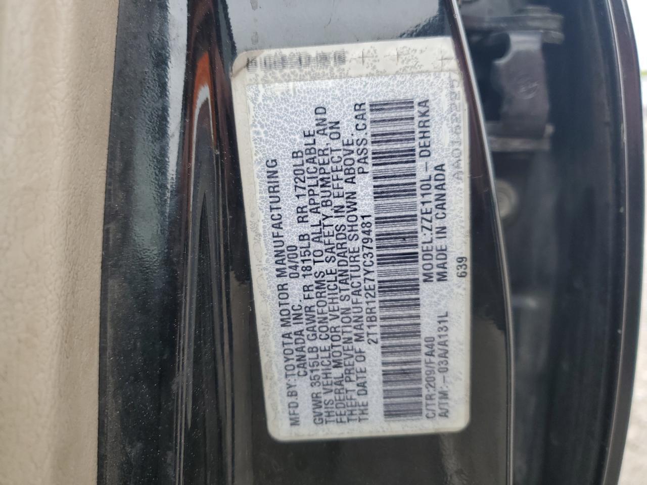 2000 TOYOTA COROLLA