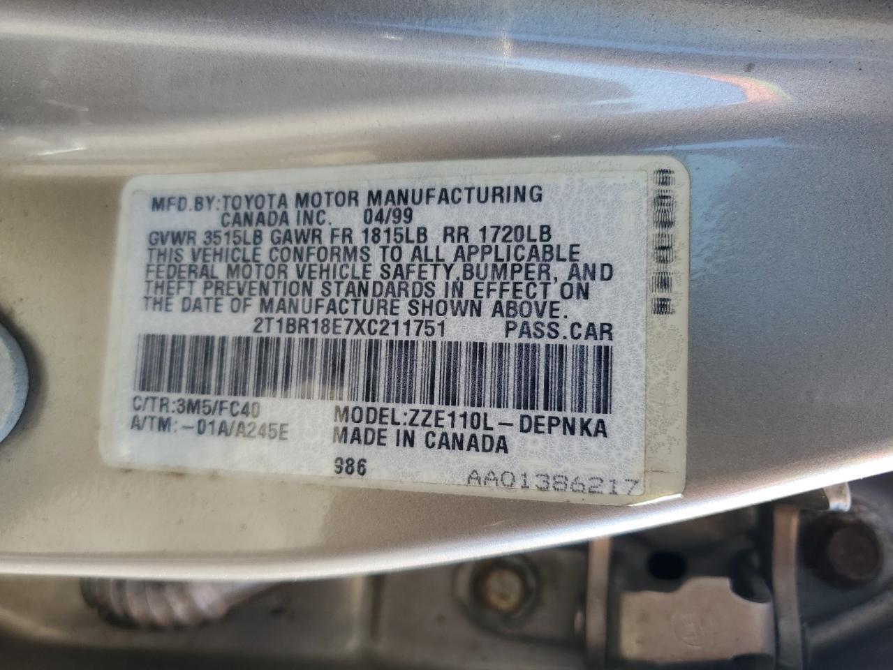 1999 TOYOTA COROLLA