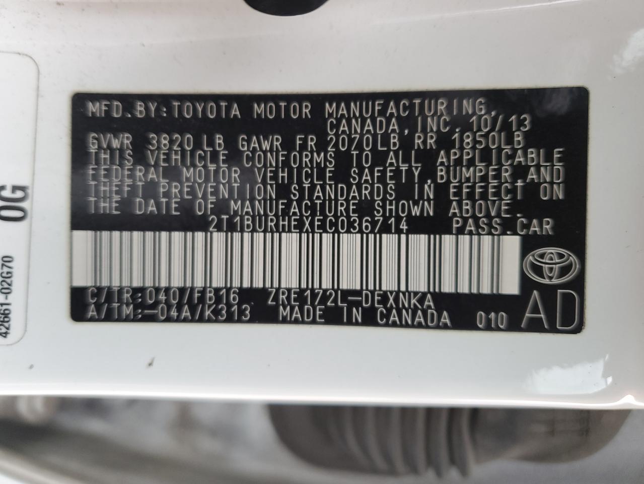 2014 TOYOTA COROLLA