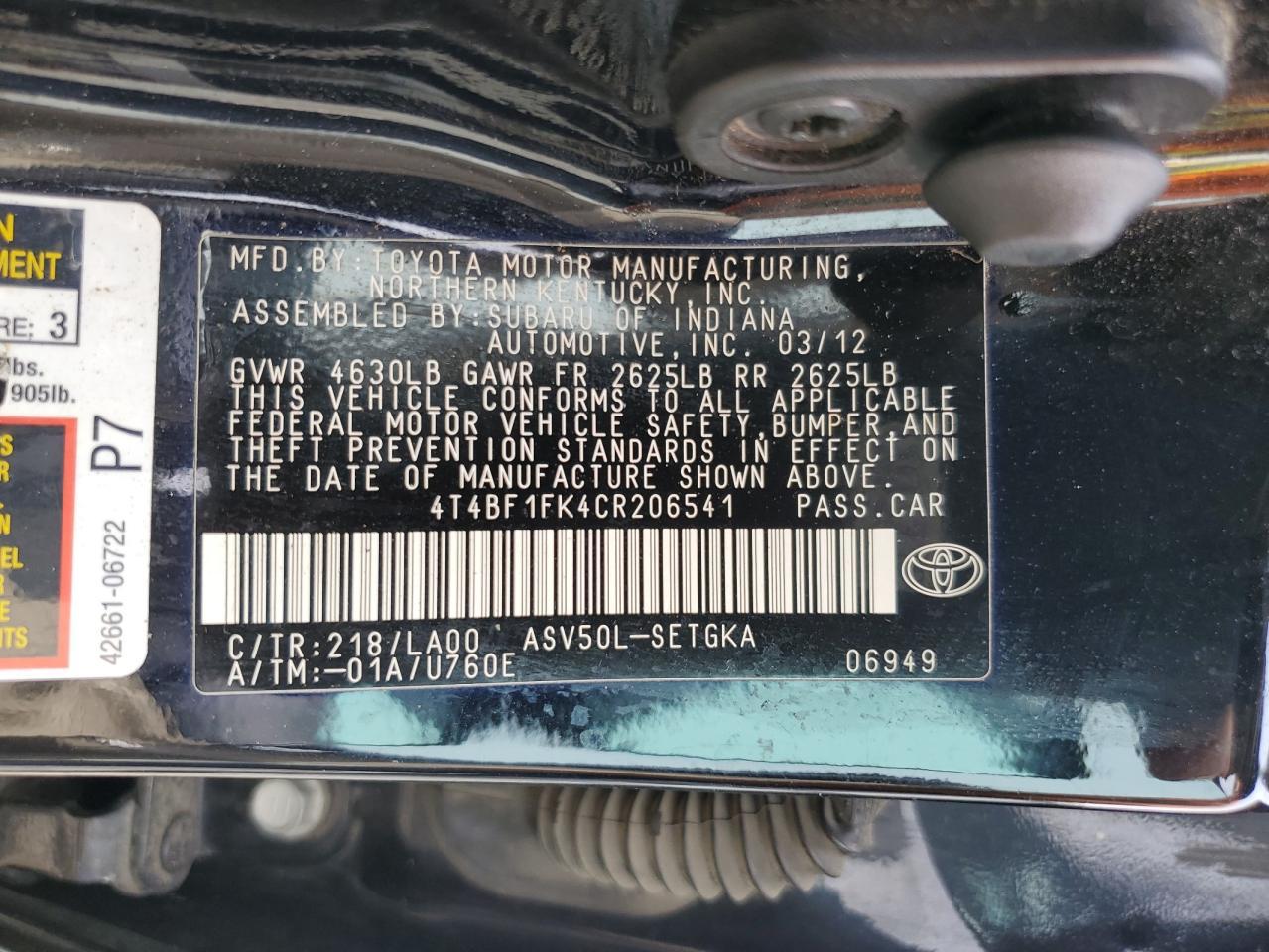 2012 TOYOTA CAMRY