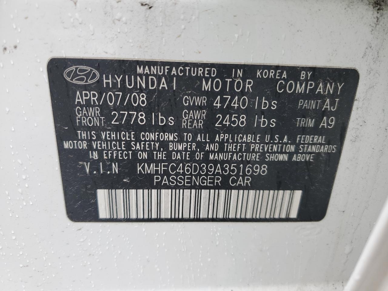 2009 HYUNDAI Azera