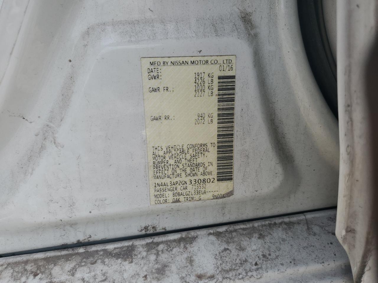 2016 NISSAN ALTIMA