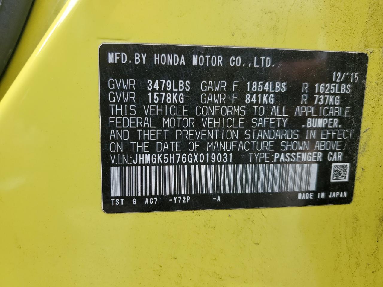 2016 HONDA FIT