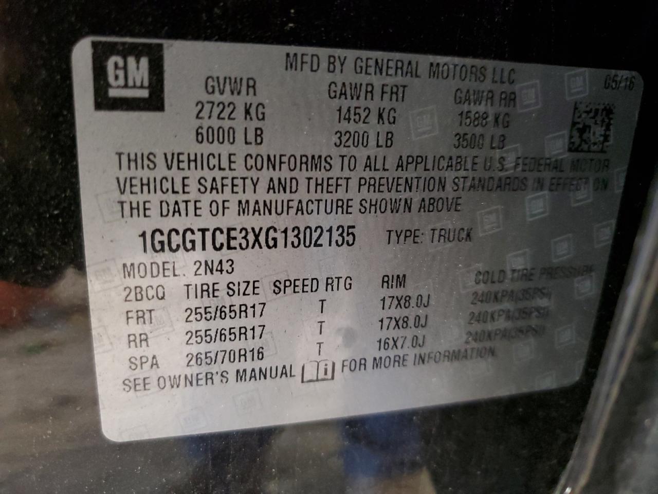 2016 CHEVROLET COLORADO