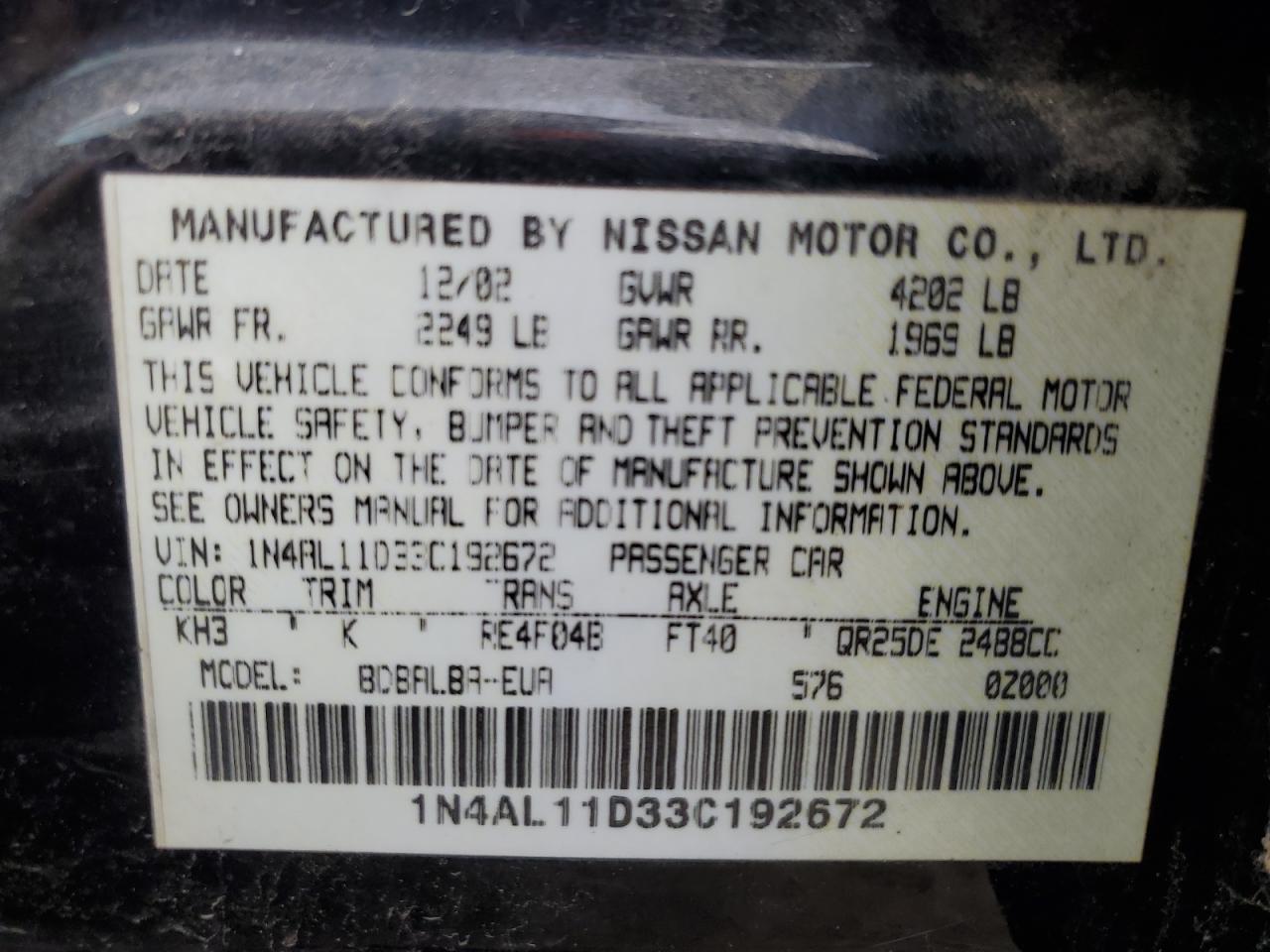 2003 NISSAN ALTIMA