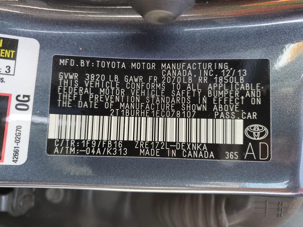 2014 TOYOTA COROLLA