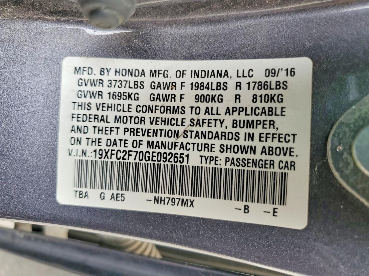 2016 HONDA CIVIC