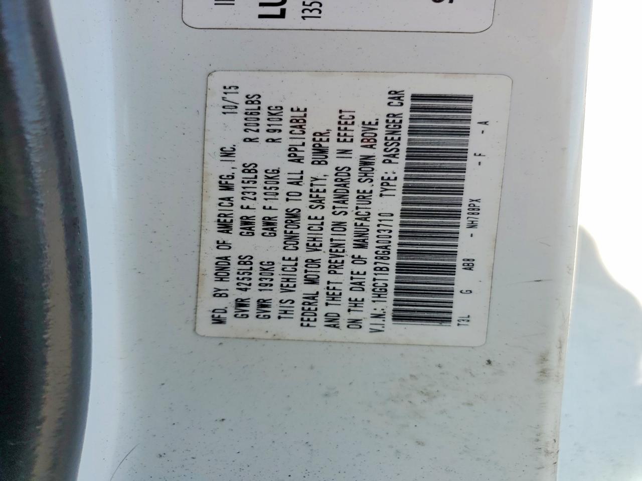 2016 HONDA ACCORD