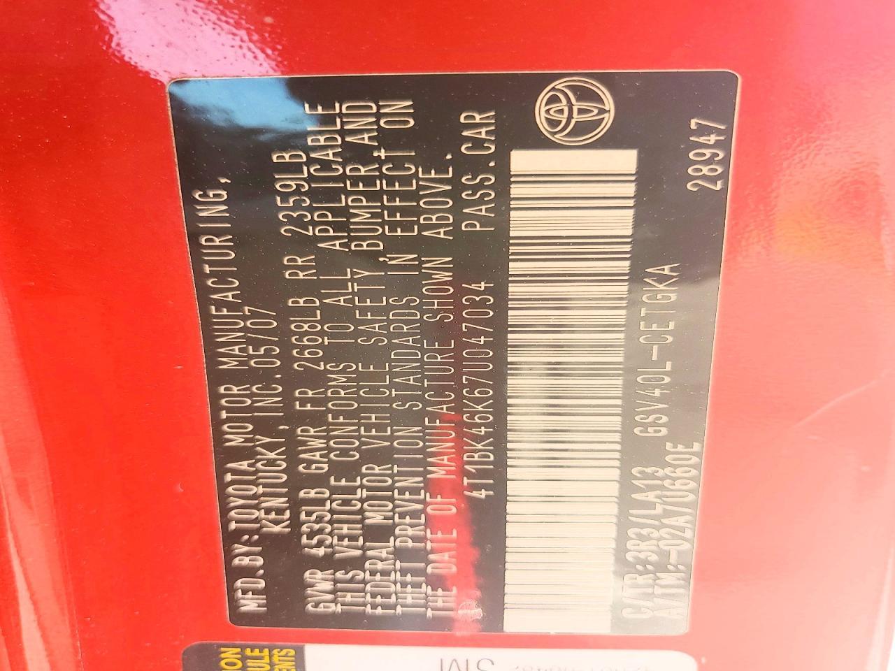 2007 TOYOTA CAMRY