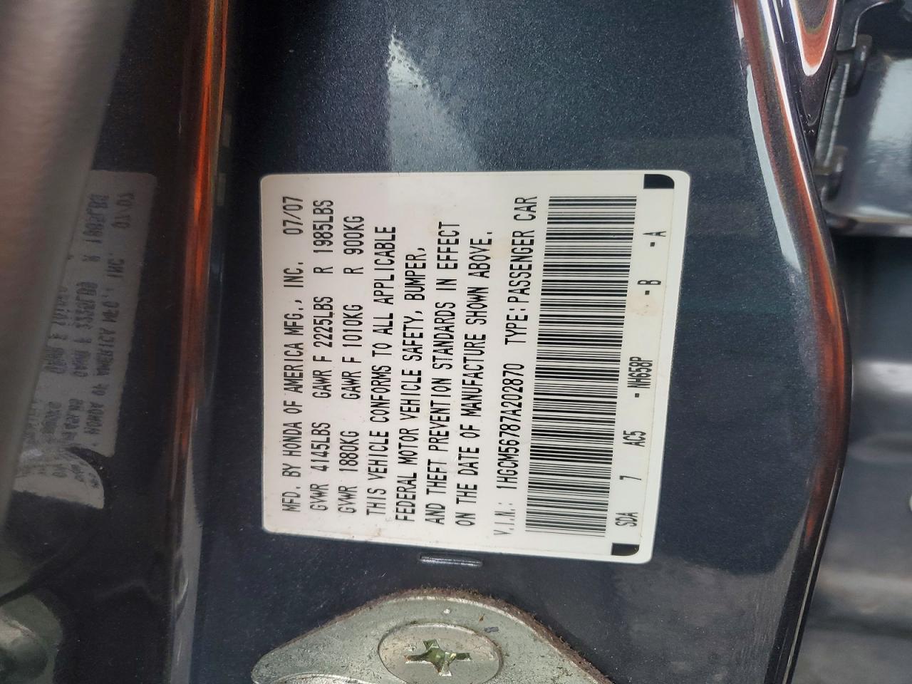 2007 HONDA ACCORD