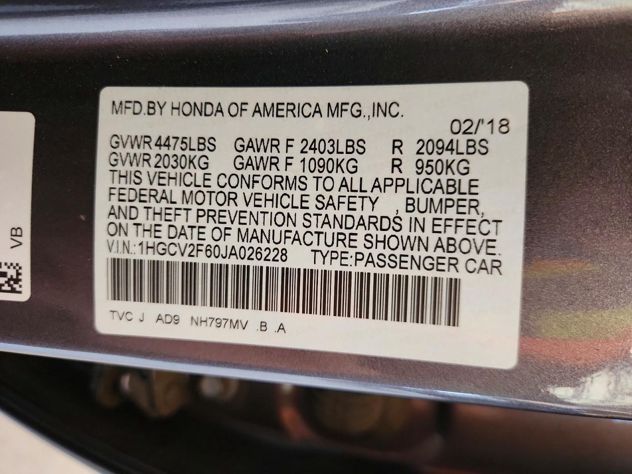 2018 HONDA ACCORD