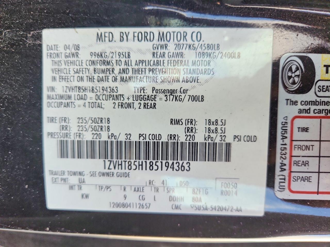 2008 FORD MUSTANG