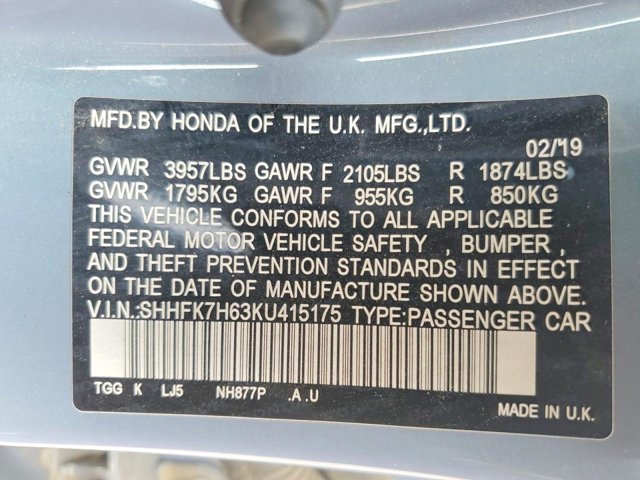 2019 HONDA CIVIC