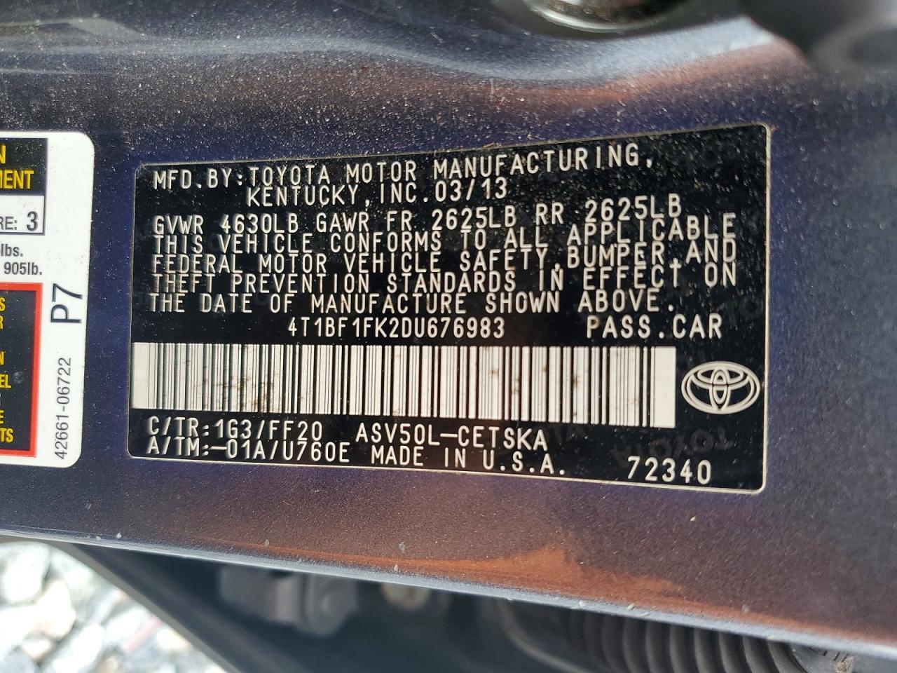 2013 TOYOTA CAMRY