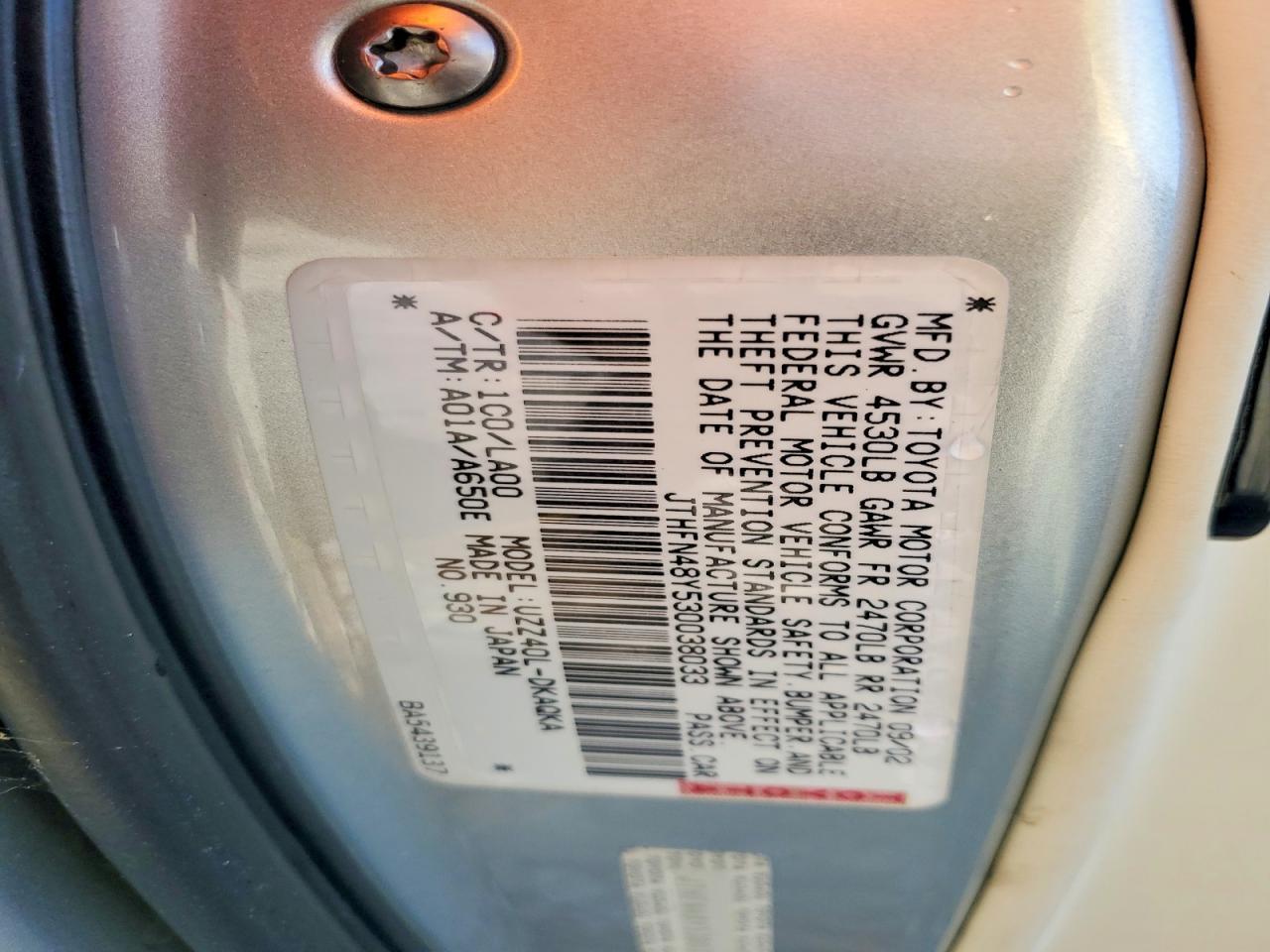 2003 LEXUS SC 430