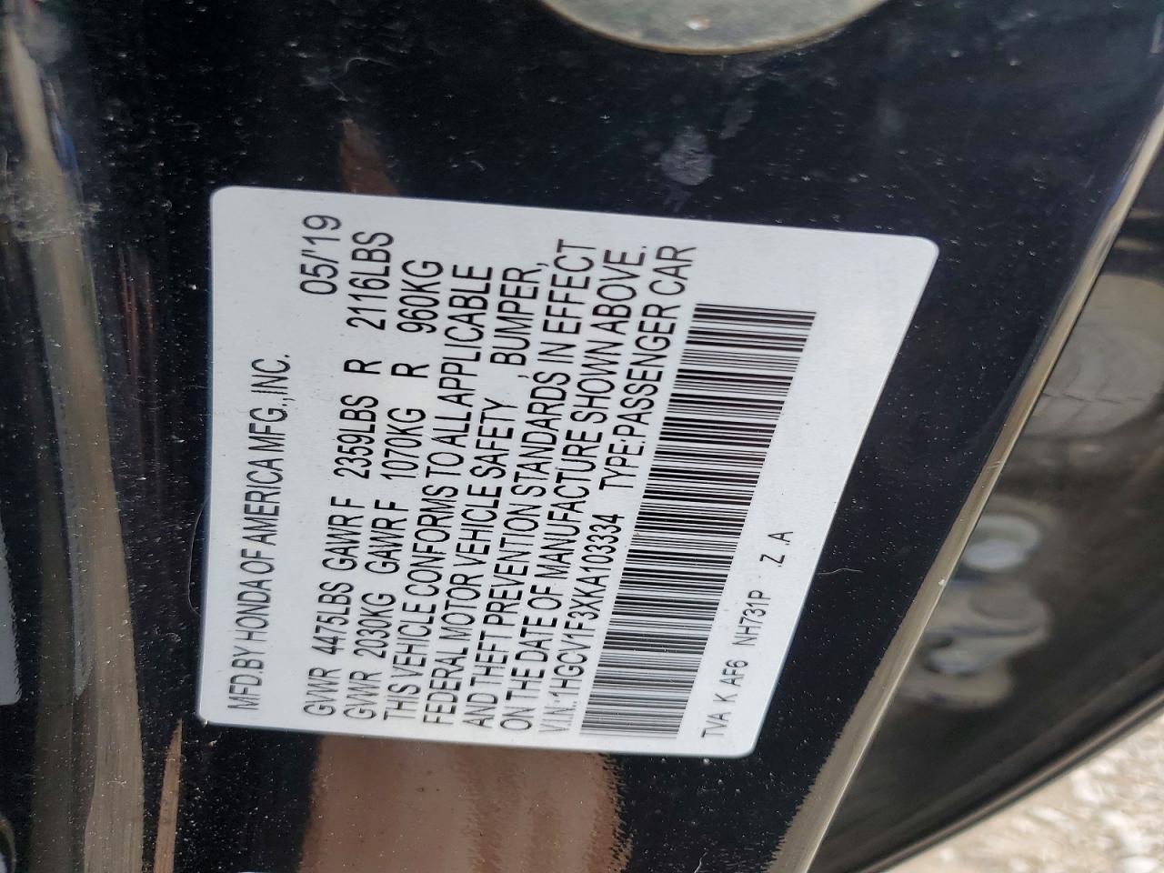 2019 HONDA ACCORD
