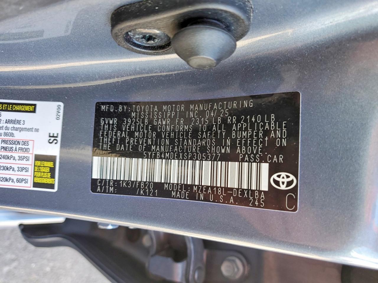2025 TOYOTA COROLLA