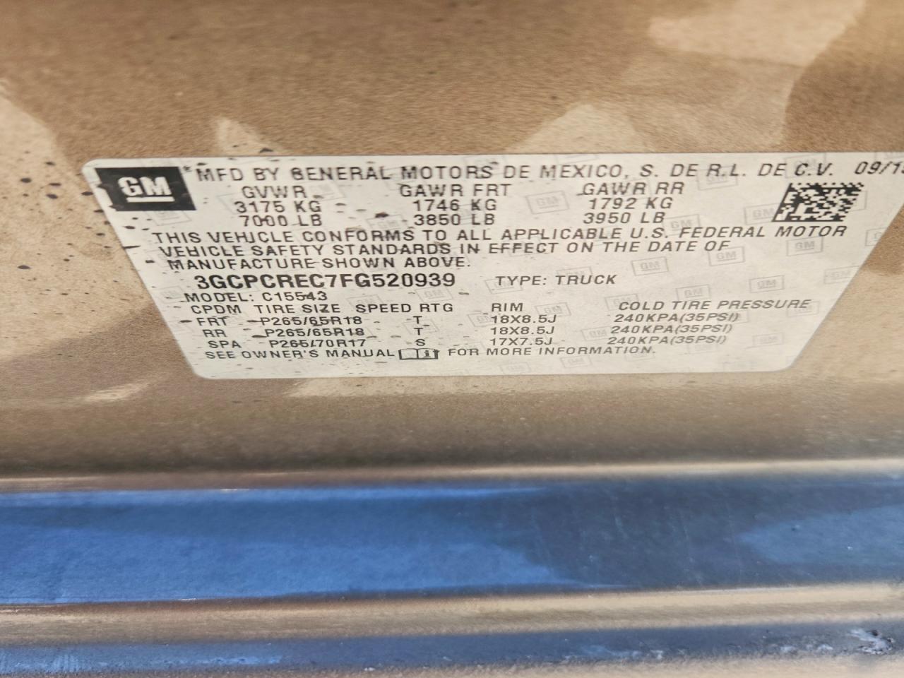 2015 CHEVROLET SILVERADO 1500