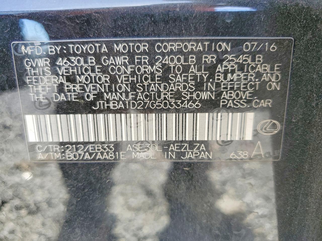 2016 LEXUS IS 200t
