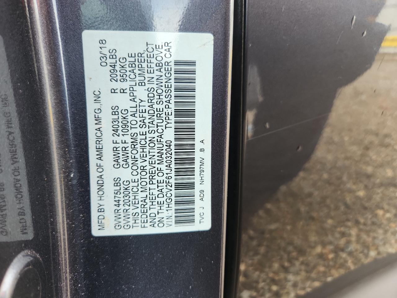 2018 HONDA ACCORD