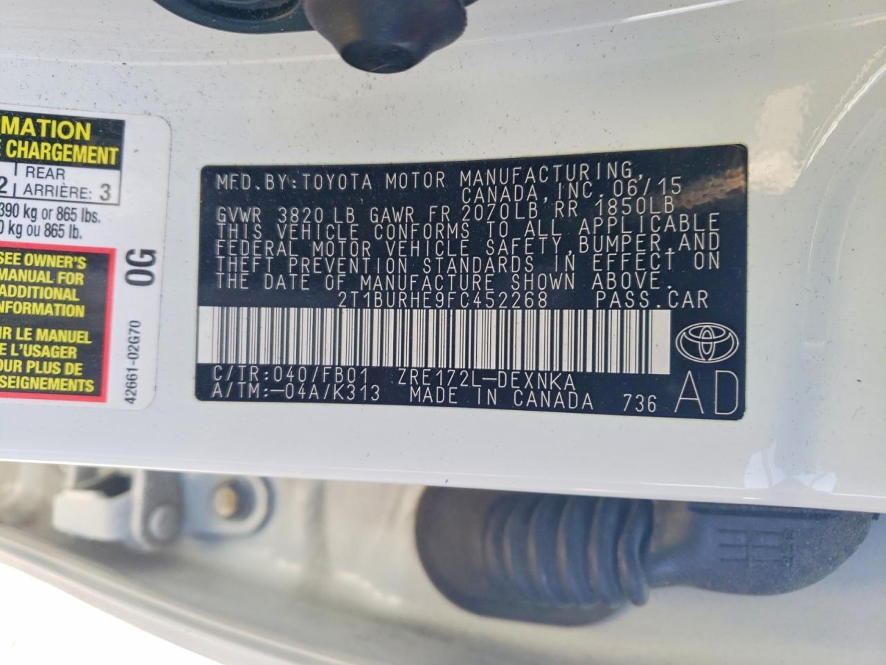 2015 TOYOTA COROLLA