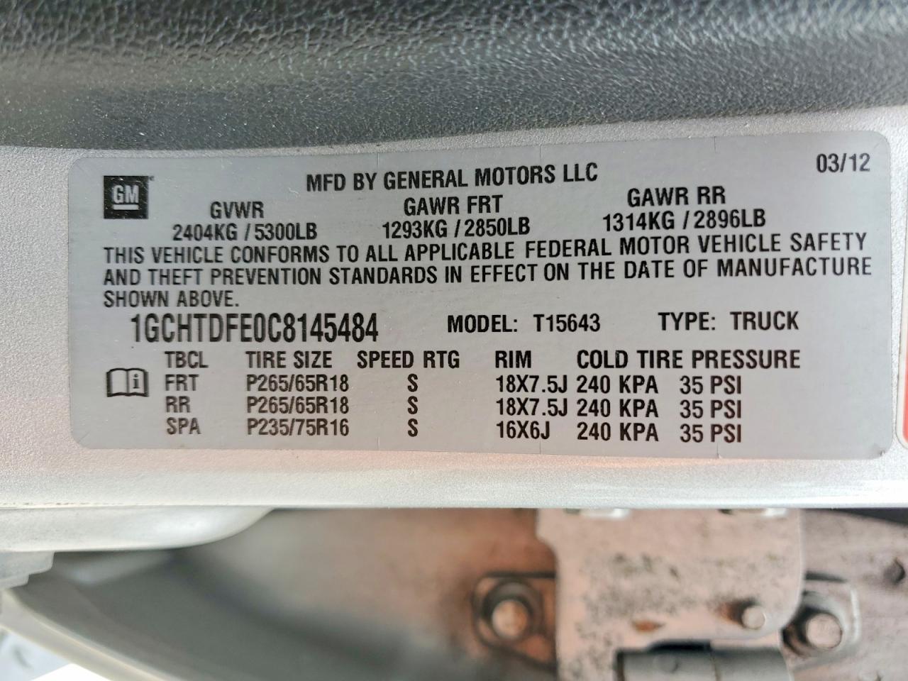 2012 CHEVROLET COLORADO