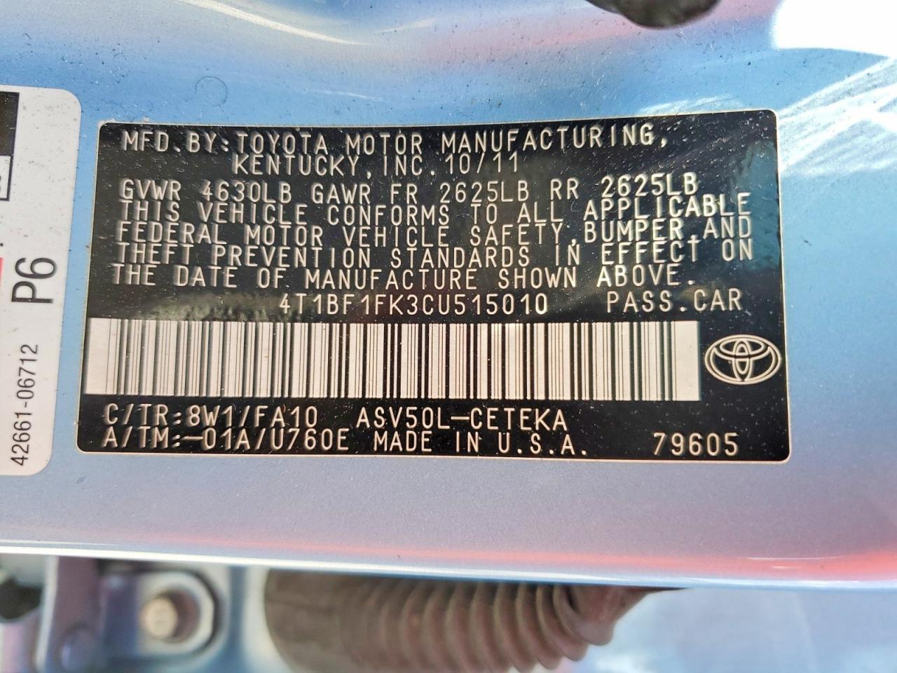 2012 TOYOTA CAMRY