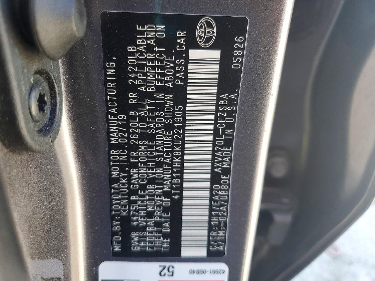 2019 TOYOTA CAMRY