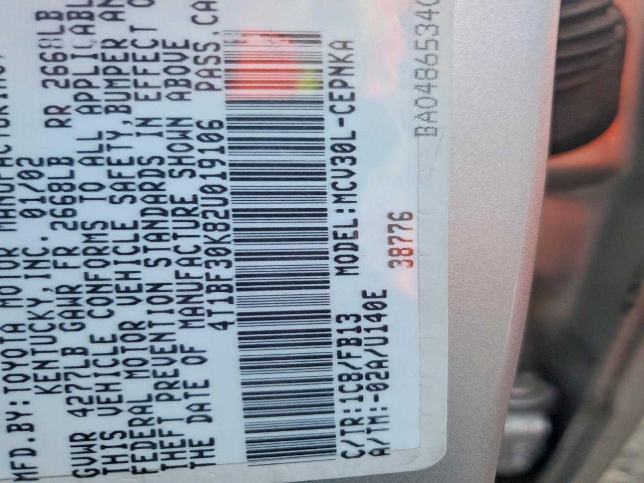 2002 TOYOTA CAMRY