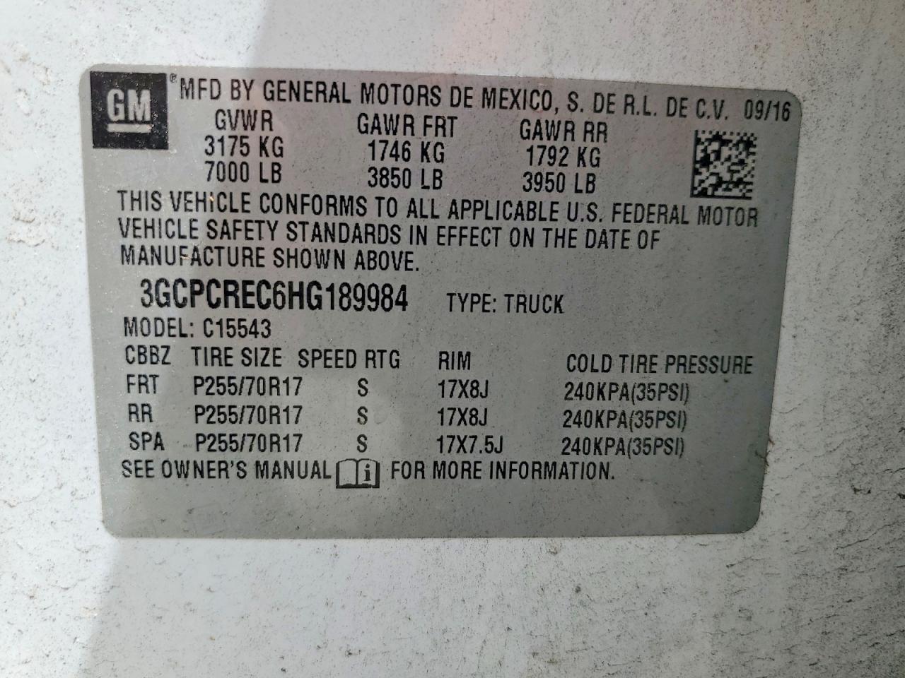 2017 CHEVROLET SILVERADO 1500