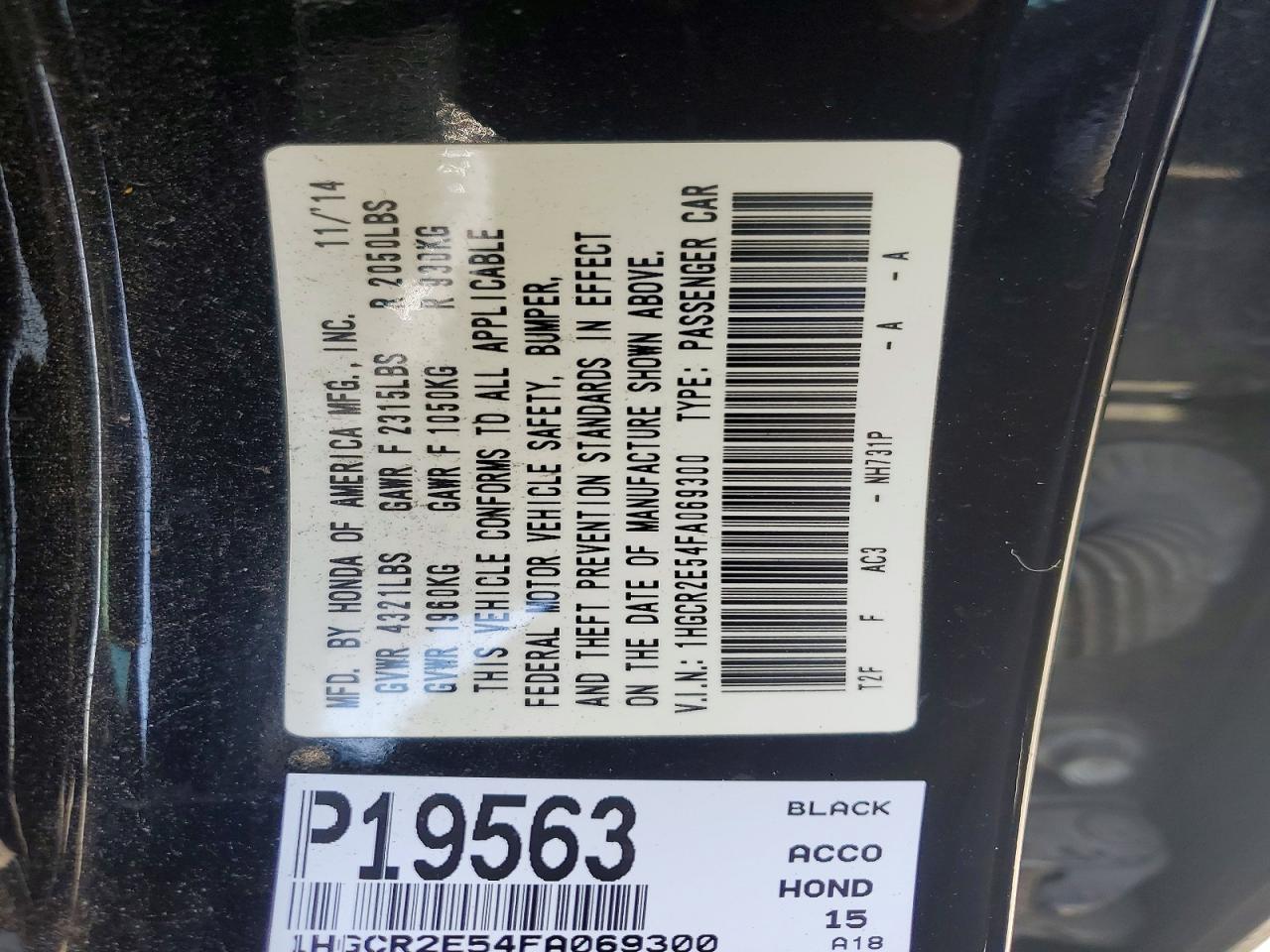 2015 HONDA ACCORD