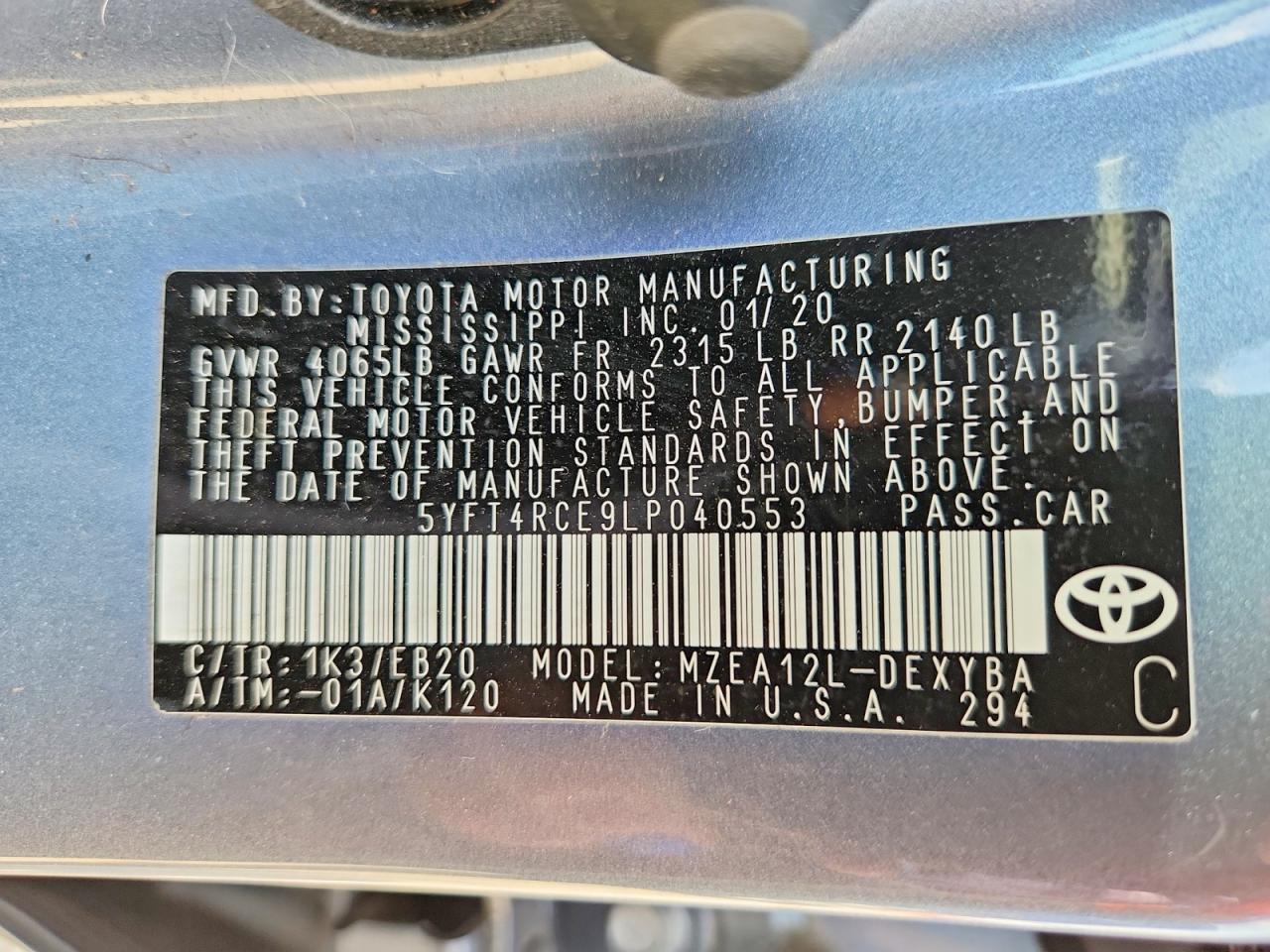 2020 TOYOTA COROLLA