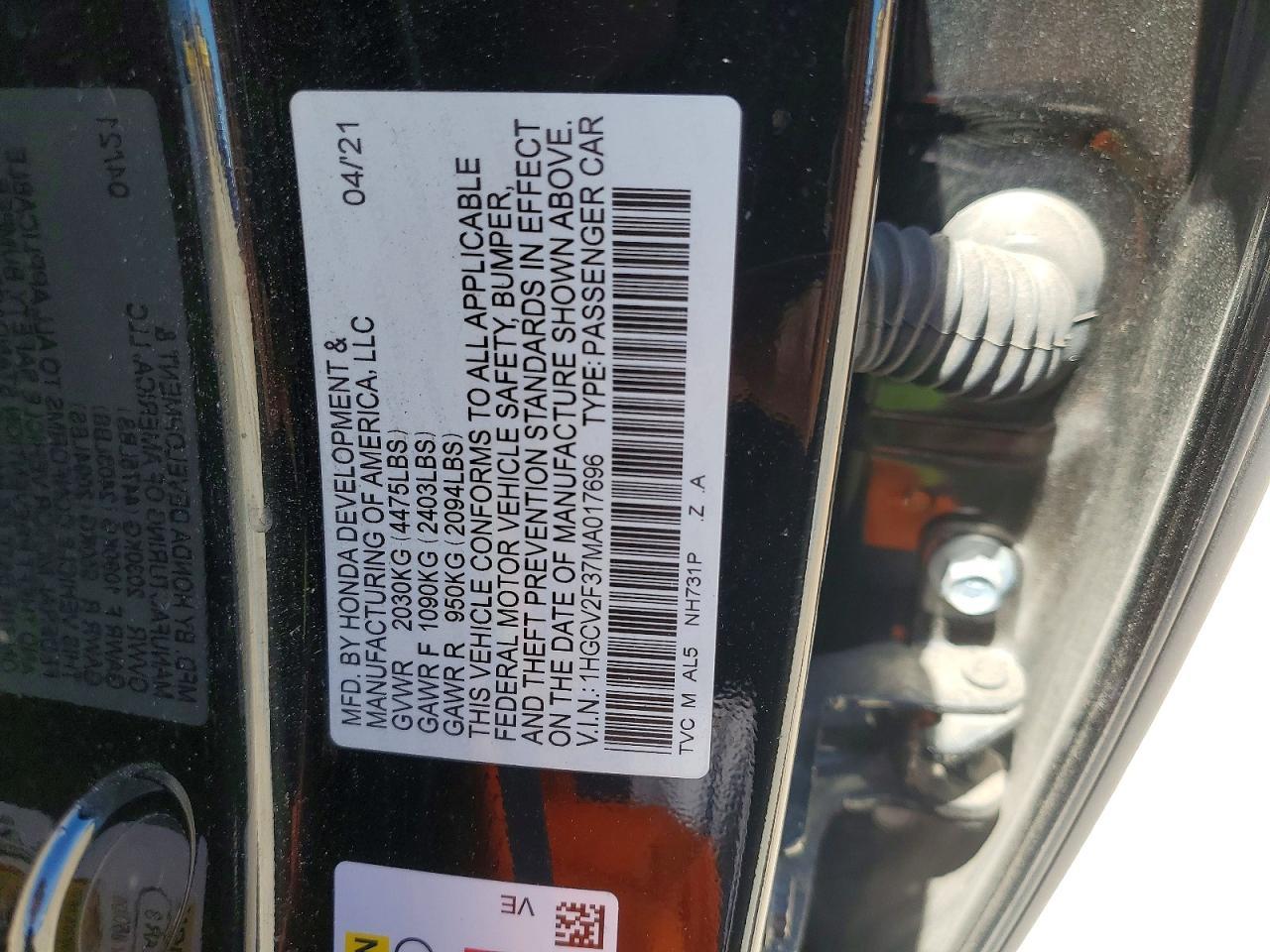 2021 HONDA ACCORD