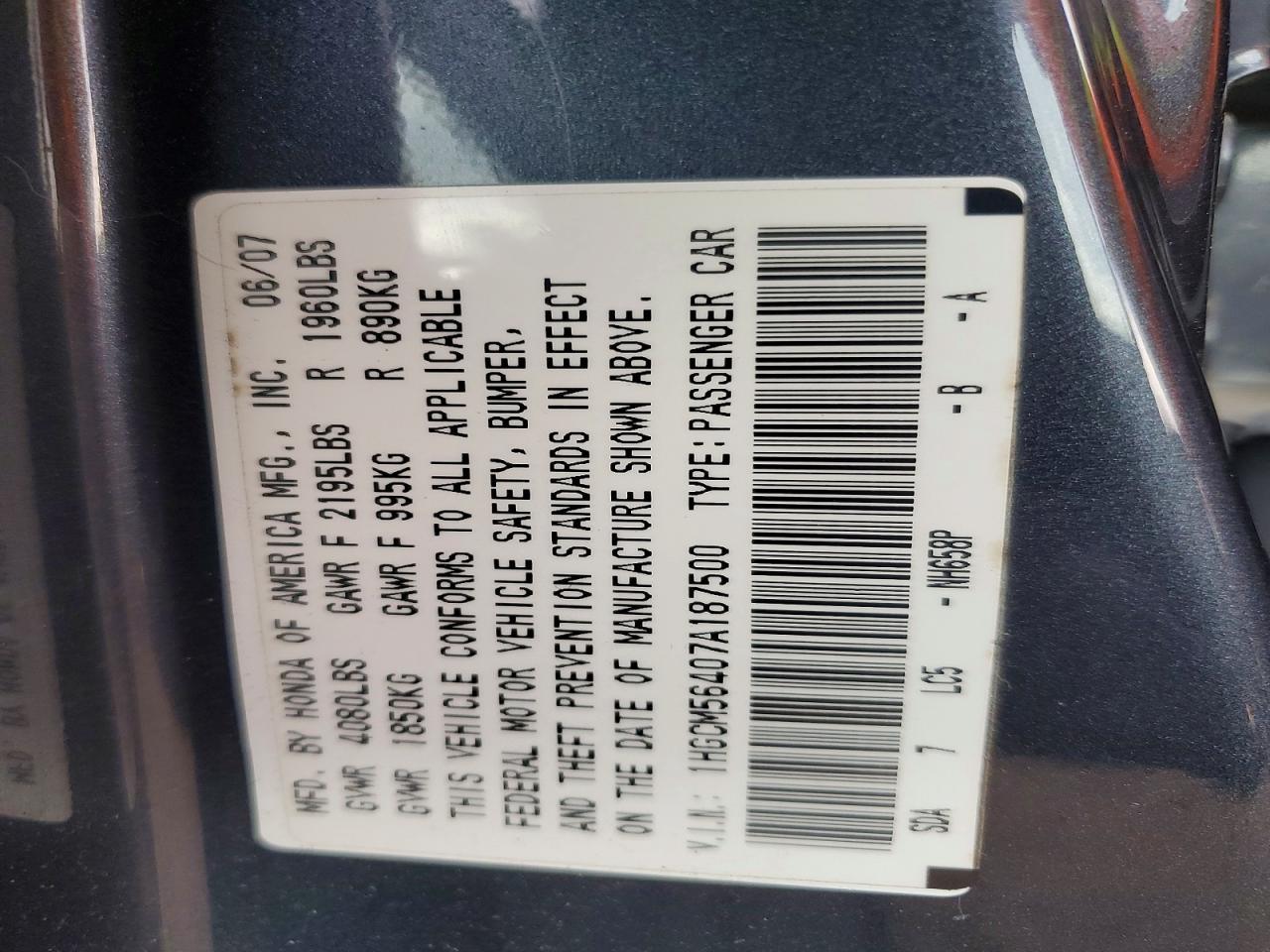2007 HONDA ACCORD