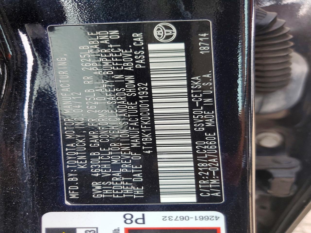 2012 TOYOTA CAMRY