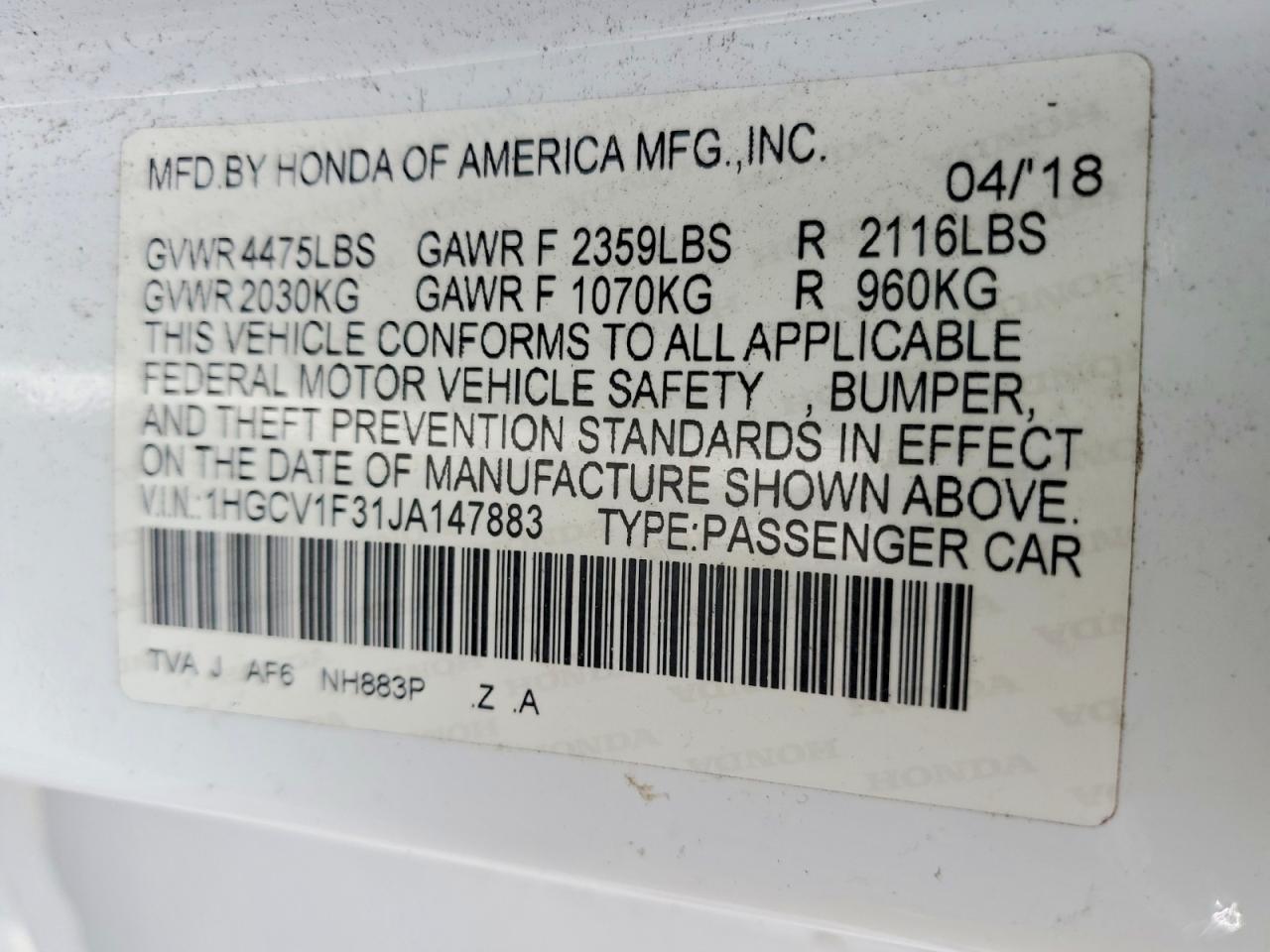 2018 HONDA ACCORD