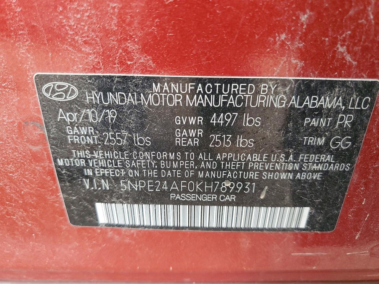 2019 HYUNDAI SONATA
