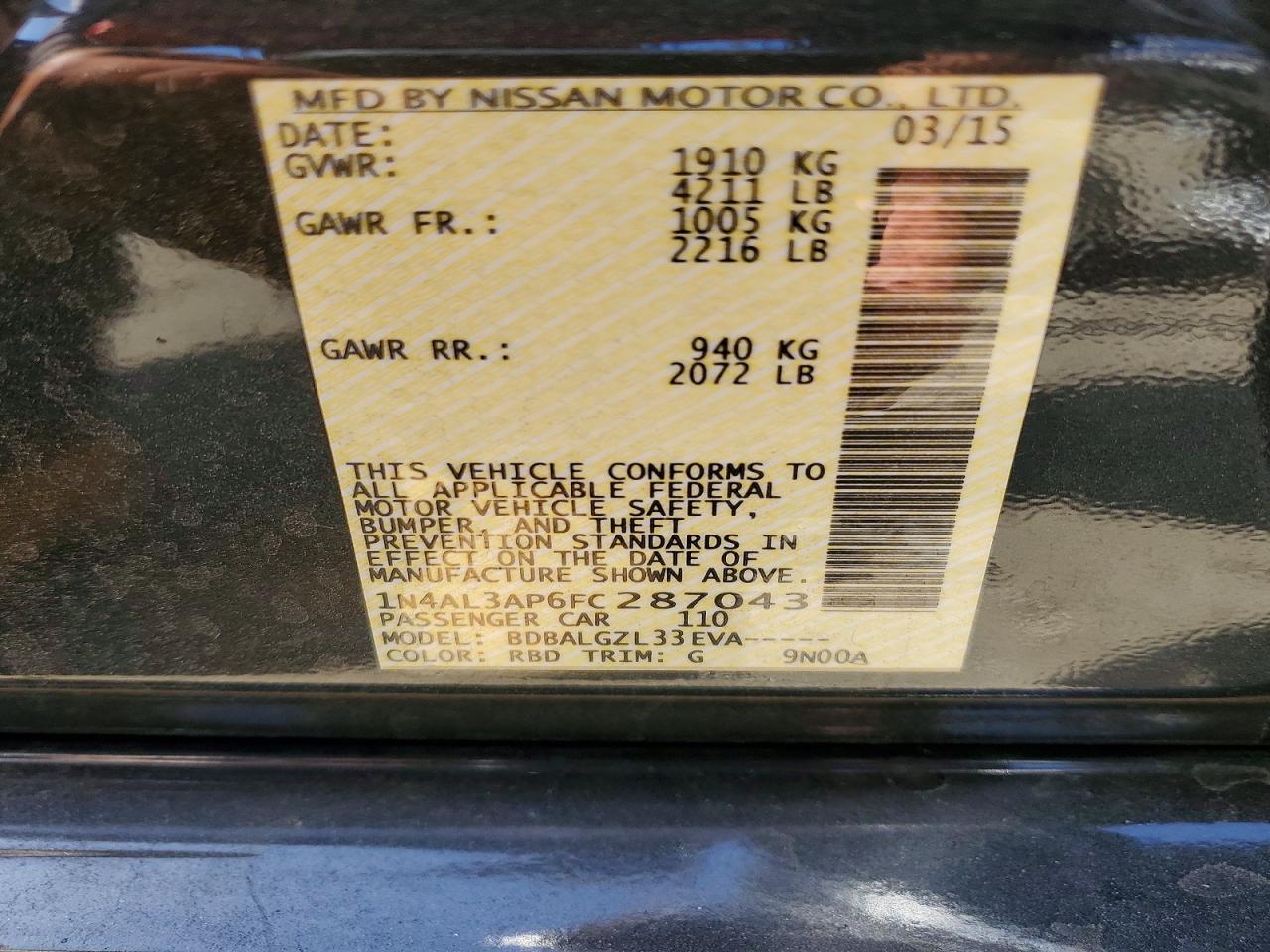 2015 NISSAN ALTIMA