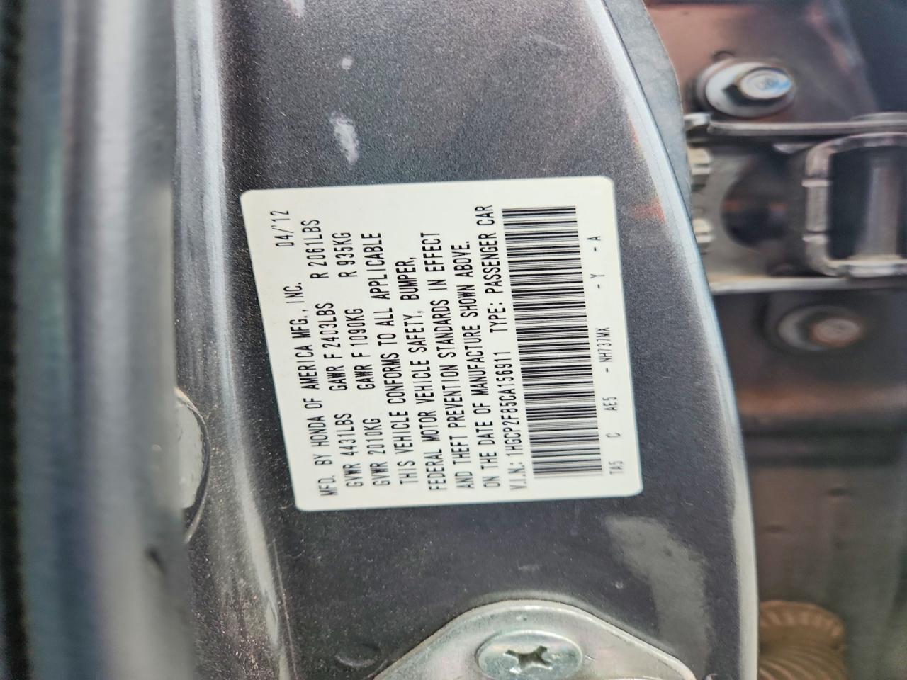 2012 HONDA ACCORD