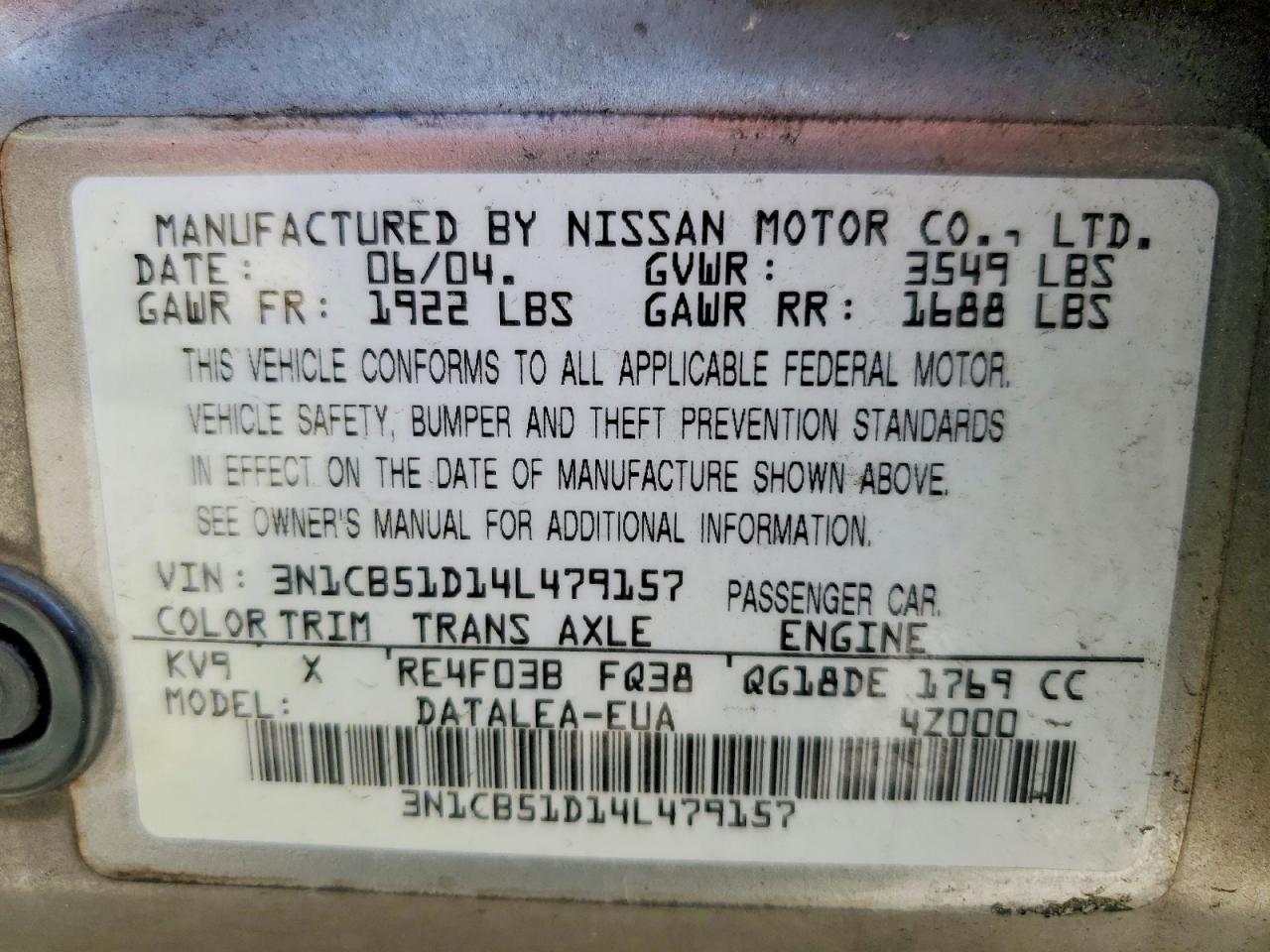 2004 NISSAN SENTRA