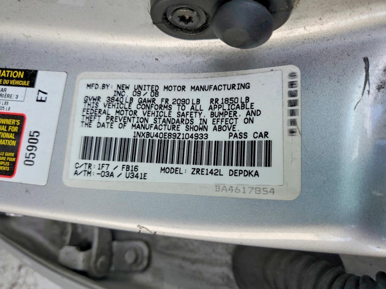 2009 TOYOTA COROLLA