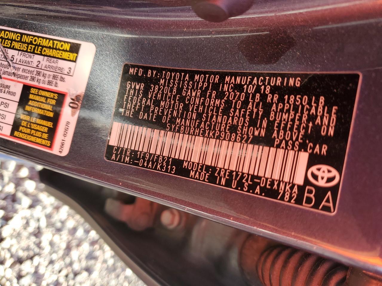 2019 TOYOTA COROLLA