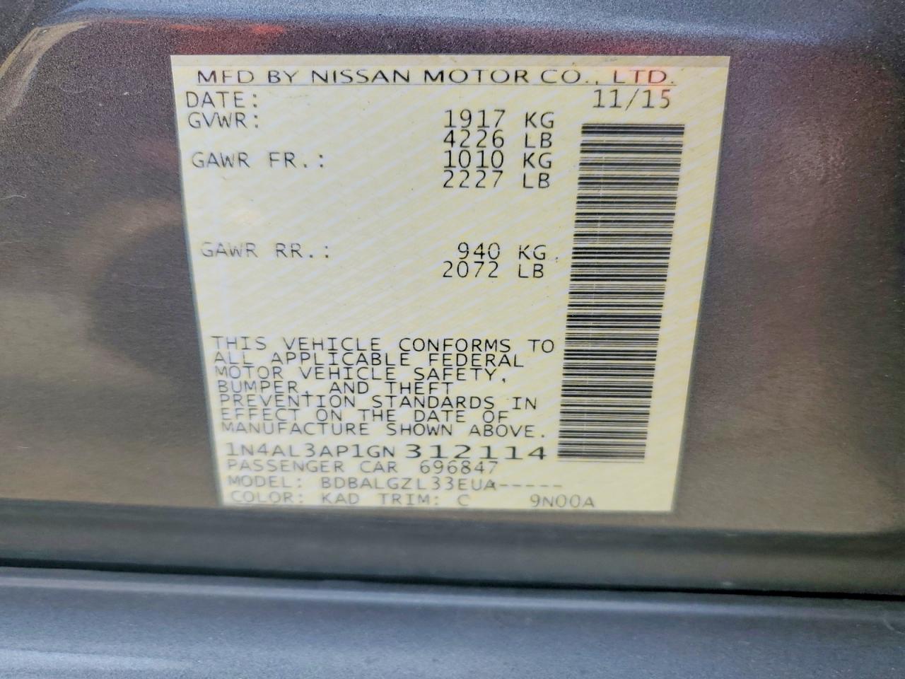 2016 NISSAN ALTIMA