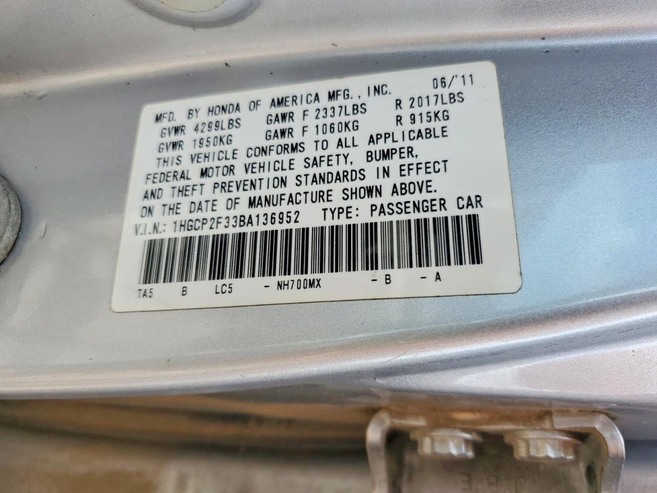 2011 HONDA ACCORD